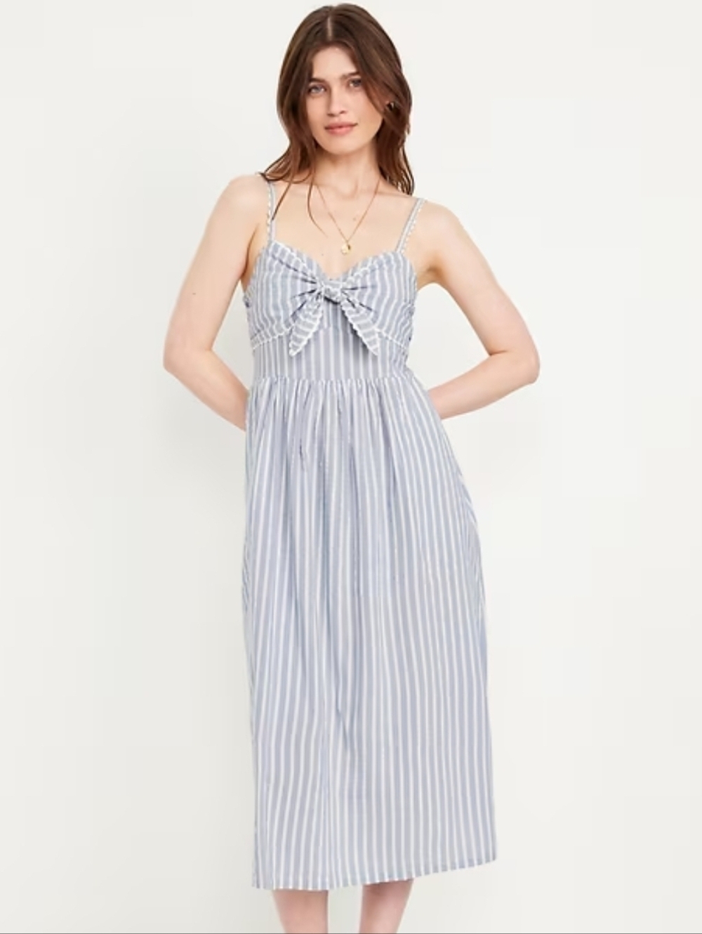 Old Navy Blue & White Striped Tie-Front Midi Dress